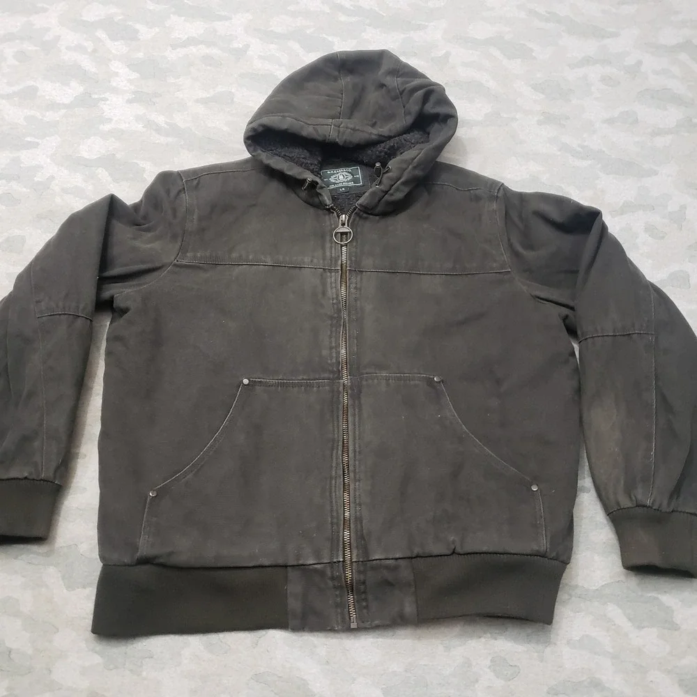 G.H. Bass Jacket Mens Large Gray Canvas Sherpa Lined Full Zip Hooded Workwear